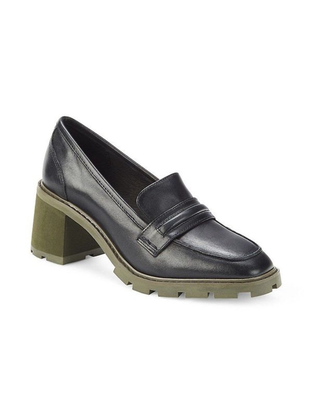 Sanctuary SA Parker Black Leather Chunky Block Heel Lug Sole Loafers 7